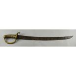 Naval cutlass with steel blade and brass grip and guard,