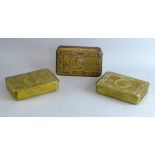 Three Christmas 1914 brass Princess Mary tins, (empty),