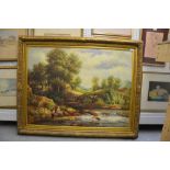 Oil on canvas rural landscape with fisherman75cm x 101cm