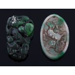 Hardstone oval plaque and a dark green plaque,Generally in overall good condition with no breaks