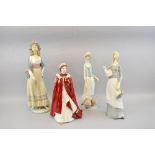 Lladro figure of a young woman, Royal Worcester figure of Queen Elizabeth II, and two other