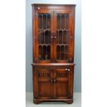 Oak corner cabinet, top with two glazed doors, 188cm x 82cm x 49cm