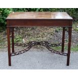 A 19th century mahogany side table with fret work ex frame, 72cm x 91cm x 54cm