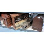 Two singer sewing machine in cases and a collection of 19th century pirns in original pine box,