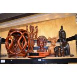 Collection of Modern African and eastern carved wood busts etc