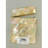 Mother of pearl mounted card case and cover with diamond pattern, 10.5cm x 8cm,