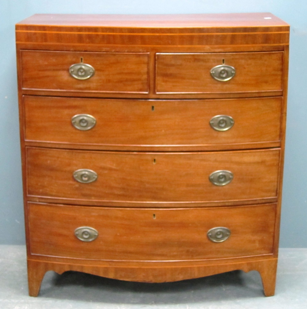 19th century mahogany bowfront chest of two short over three long graduated drawers to bracket feet,