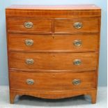 19th century mahogany bowfront chest of two short over three long graduated drawers to bracket feet,