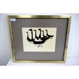 A pair of framed Inuit prints 'Three Walrus' after Sleonak and 'Canada Geese' after Mungitok