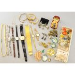 A collection of costume jewellery and watches, to include a silver watch, bracelet watches, pendants