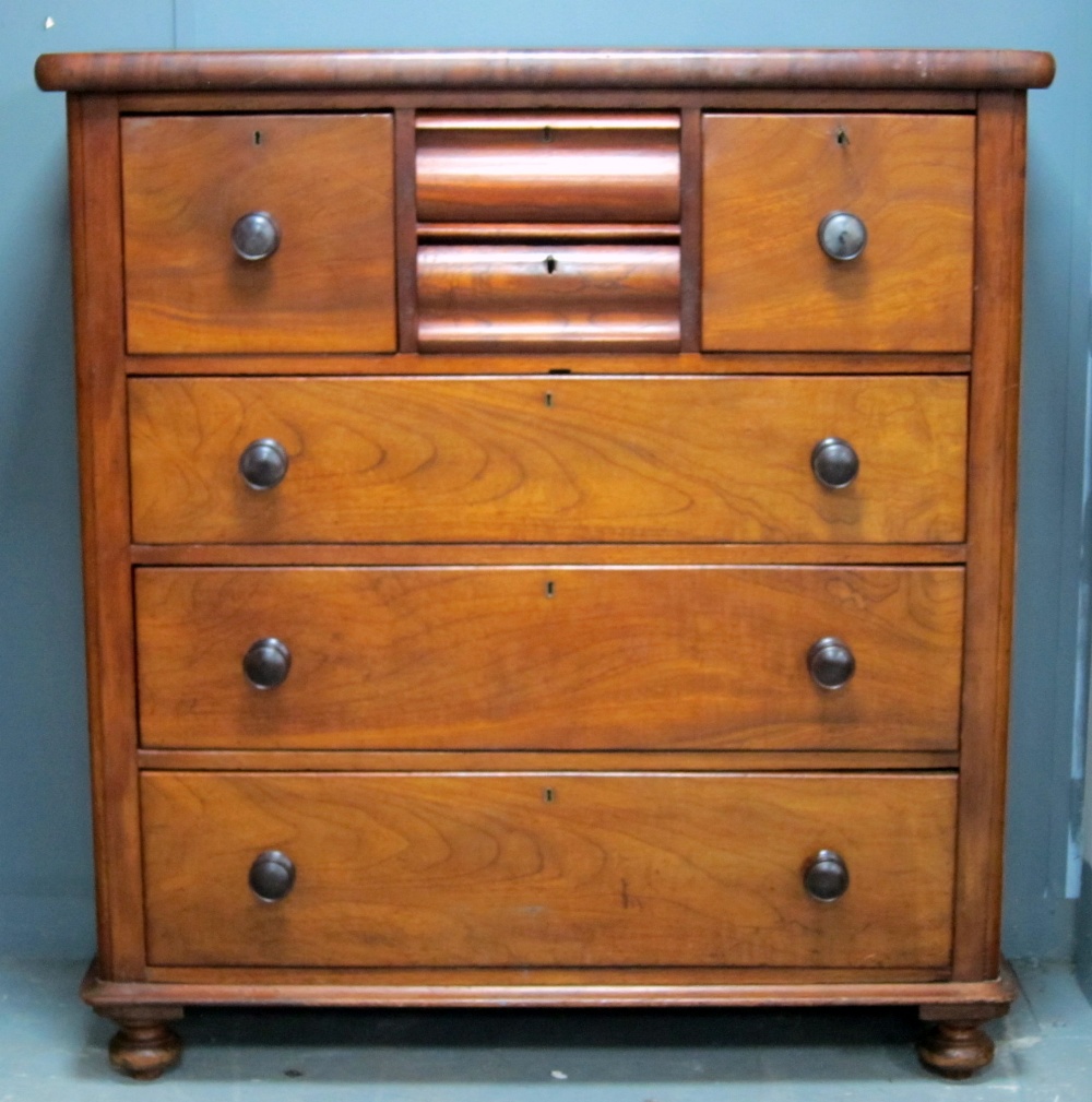 Victorian mahogany chest of two hat drawers over three long drawers to bun feet, 128cm x 118cm x
