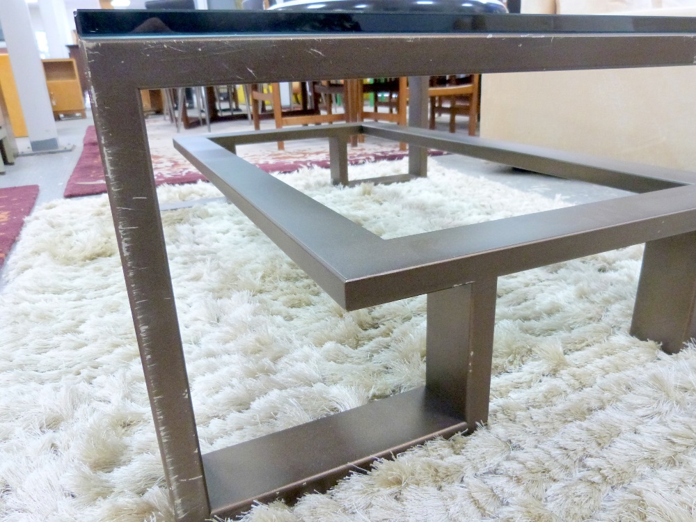 Contemporary bronzed  metal and glass topped coffee table 120cm x 95cm x 40cm high bronzed finish - Image 3 of 5