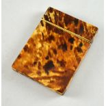 Tortoiseshell mounted card case and cover, 10cm x 7.5cm,Hinge edge split and glued, small loss to