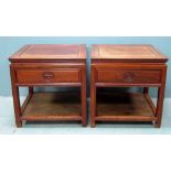Pair of Chinese camphorwood tables with single drawer, each 56cm x 56cm x 56cm