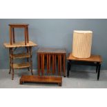 Aesthetic bamboo table, teak coffee table, nest of tables, lloyd loom bin, and two stools