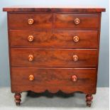 Victorian mahogany chest of two short over three long drawers on turned feet, 119cm x 107cm x 48cm