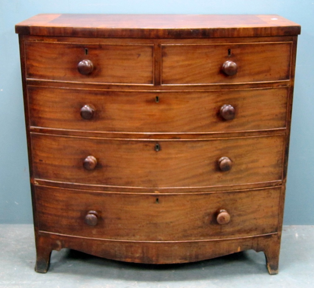 19th century mahogany bowfront chest of two short over three long graduated drawers to slightly