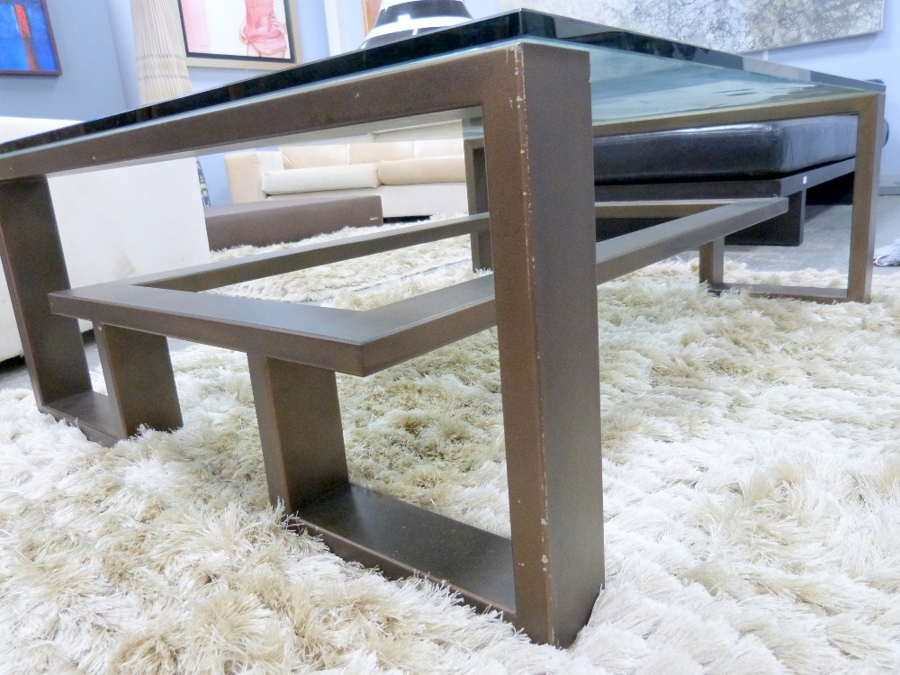 Contemporary bronzed  metal and glass topped coffee table 120cm x 95cm x 40cm high bronzed finish - Image 2 of 5