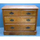 Walnut chest of two short over two long drawers to plinth base, 82cm x 100cm x 50cm