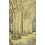 George F Pennington - watercolour,  'The Norman Pier, Selby Abbey, Yorkshire' 15 x 25 cm