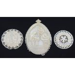 19th century Italian carved mother of pearl shell showing biblical scene 9cm and two