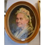 Oil on canvas, oval portrait of an old woman45cm