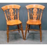 Set of six Beech chairs on turned legs united by 'h' stretcher