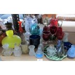 Small selection of decorative glassware to include perfume bottles, cranberry glass jug etc.,