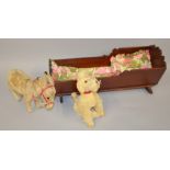 20th century doll's rocking cot, donkey and dog,