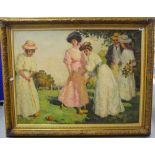 Oil on canvas, Ladies playing croquet.75cm x 100cm