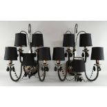 Pair of Murano wall lights. clear and black  five branch with drops, 50cm