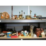 Hats, vintage perfume bottles and various metalware etc.,