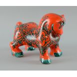 Italian red and blue glazed horse, mid 20th century, 16cm high,