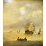 19th century Continental seascape with boats and figures, unsigned, oil on canvas, 49cm x 42.5cm,