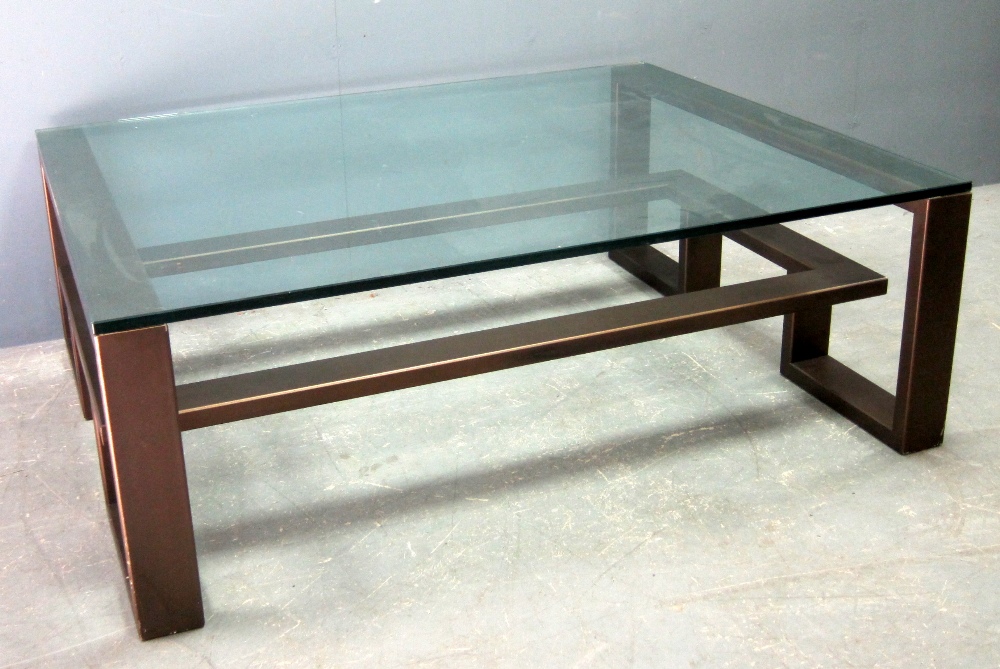 Contemporary bronzed  metal and glass topped coffee table 120cm x 95cm x 40cm high bronzed finish