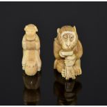 Japanese Ivory Netsuke of a Noi masked player with drum (size: 5cm) and a similar Netsuki of a
