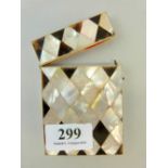 Mother-of-pearl and tortoiseshell mounted card case and cover with diamond pattern, 9.5cm x 6.5cm,