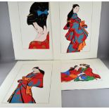 Four Screen prints depicting female figures. 50x75cm