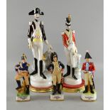 A pair of Italian studies of elongated naval officer and drum player, and three continental