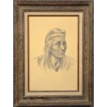 Portrait of Nesjaja Hatali - Navaho Indian Medicine Man, signed Christy, 73', framed, 45.5cm x 30.