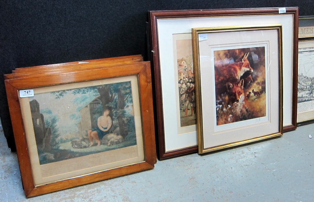 Set of five 19th century prints and four other pictures