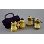 Pair of gilt metal ivory opera glasses in case and a pair of opera glasses in ivoryIvory Opera