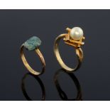 Pearl ring set in naturalistic branch setting. 9ct  gold  and a gold plated  paste ring