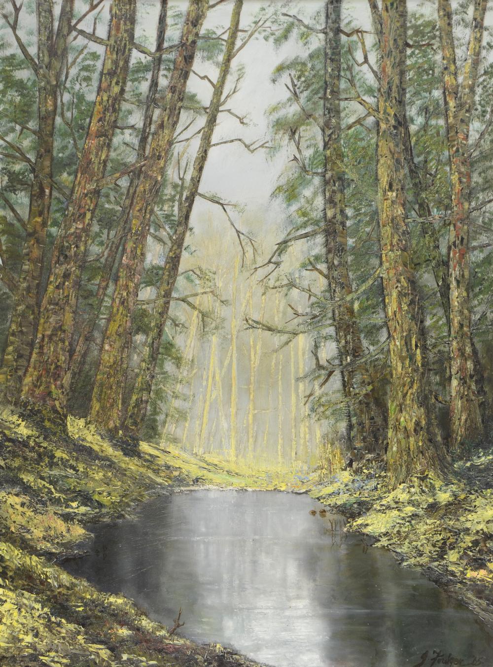 John Foulger (British) - pair of oils on board, one depicting tall pines in the New Forest signed - Image 2 of 2