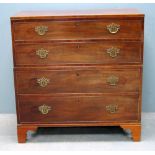 19th century mahogany chest of four long graduated drawers to bracket feet, (splits into two