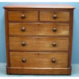 19th century mahogany chest of two short over three long graduated drawers to bun feet, 106cm x