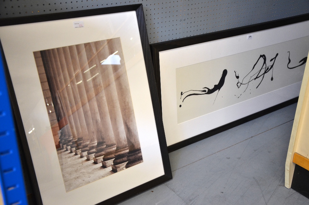 Modernist abstract print and one other print of columns