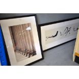 Modernist abstract print and one other print of columns