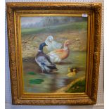 Oil on canvas, ducks and ducklings.60cm x 50cm