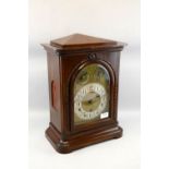 Early 20th century mahogany cased triple train mantel clock,